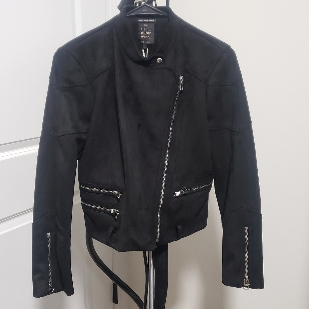 [ZARA] TRF Faux Suede Moto Black Jacket, Jumper